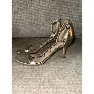 SAM EDELMAN Patti Women Size 8.5‎ M Gold Leather Ankle Strap Stiletto Heels